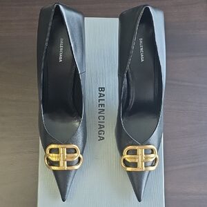 Balenciaga Black Heels with Gold Detail
